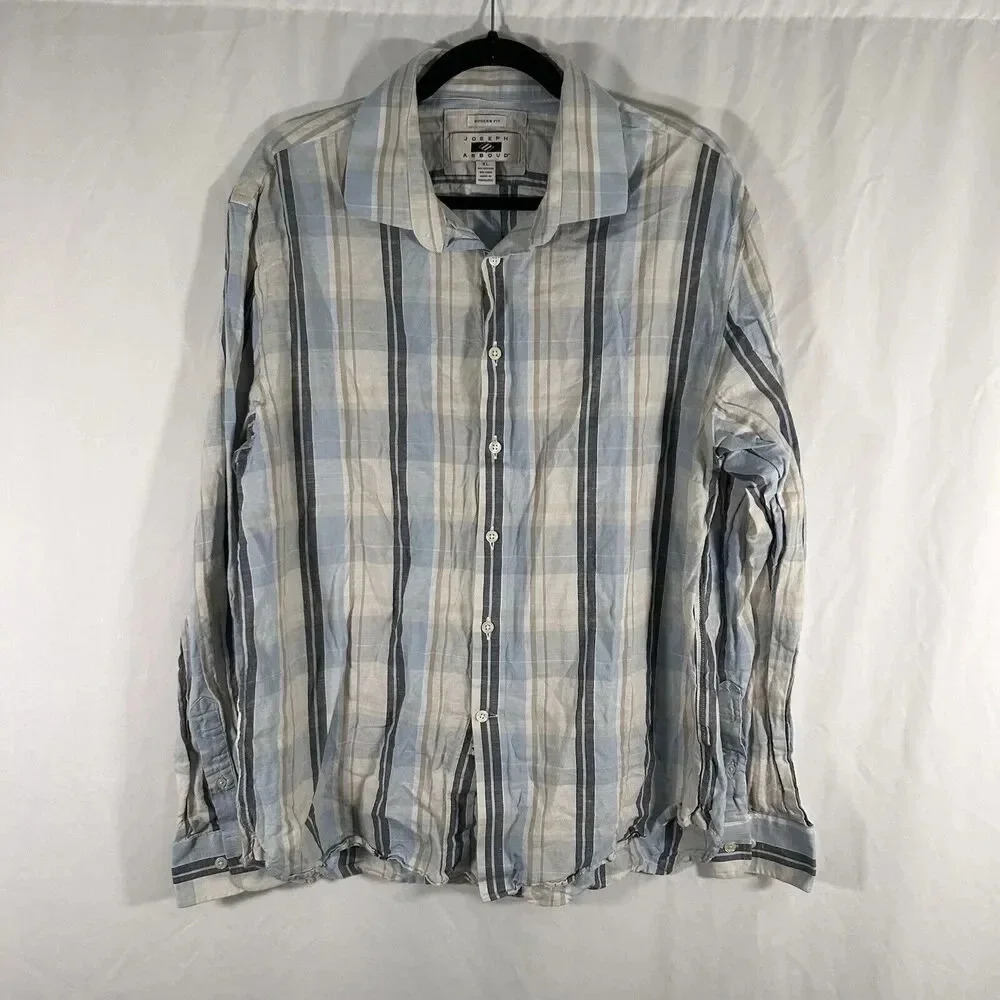 Joseph Abboud Dress Shirt Men XL White Striped Linen Blend Button Up